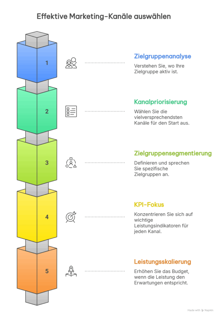 STOLL Consulting: Performance-Marketing-Strategie mit effektiven Kanälen: Zielgruppenanalyse, Kanalpriorisierung, Zielgruppensegmentierung, KPI-Fokus und Leistungsskalierung.