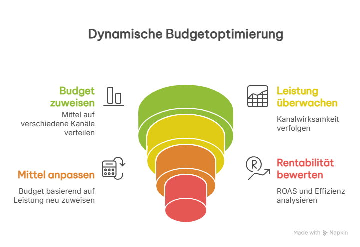 STOLL Consulting: Performance Marketing Strategie mit dynamischer Budgetoptimierung. Budget zuweisen, Leistung überwachen, Rentabilität bewerten und Mittel anpassen.
